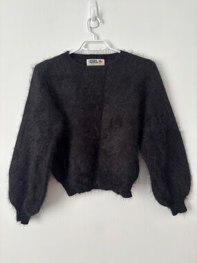 Chelsea Girl Black Fuzzy Knit Sweater Balloon Sleeve Design in Korea